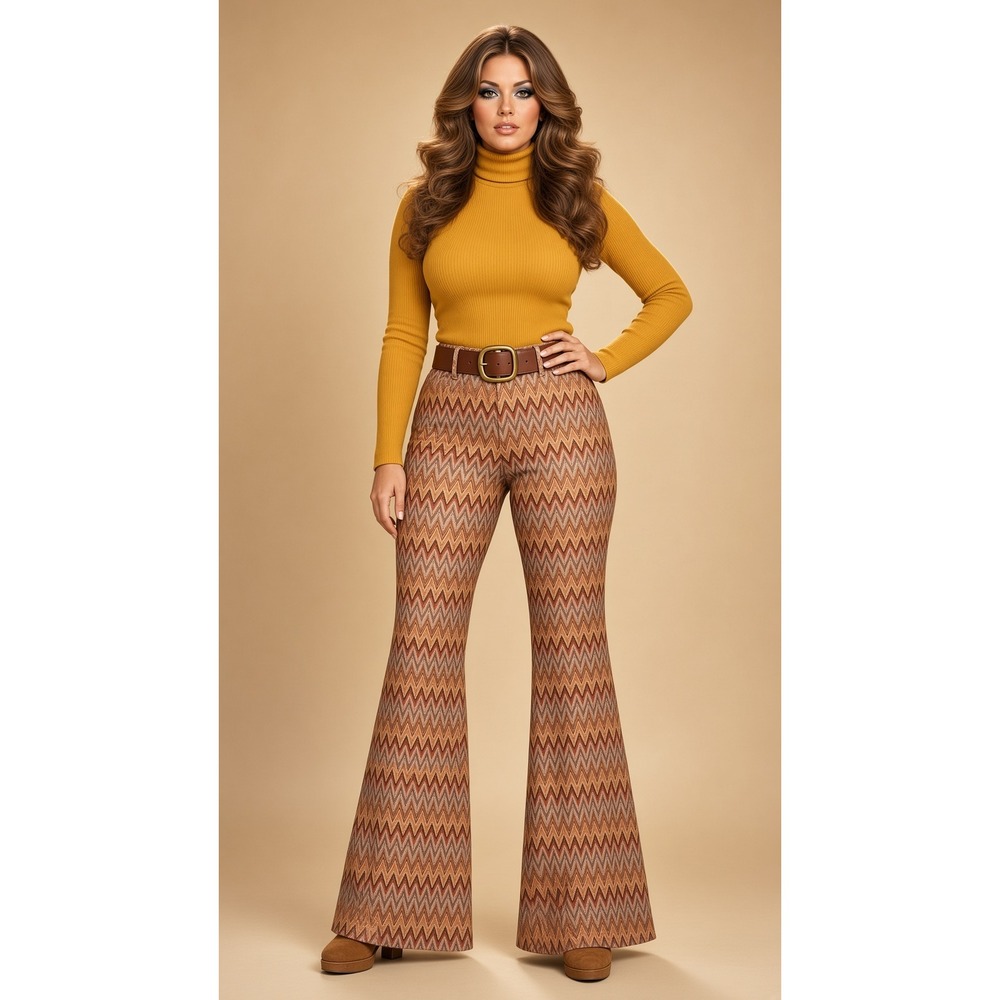 ELOQUII Flare Pants Women 16 1X Bell Bottom 70s Pull On Disco Brown Costume Red